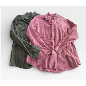 Lot 2 Ralph Lauren Button Down Shirts XXL Plaid & Striped Custom Fit Preppy Y2K
